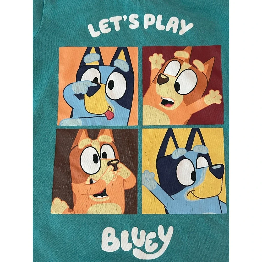 Bluey Lets Play Toddler T-Shirt Teal Green 100% Cotton Size 2T 1350